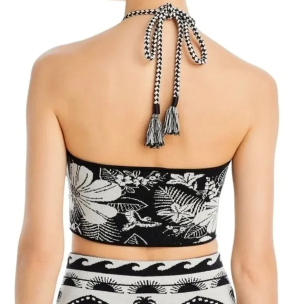 FARM Rio Black and Cream Floral Knit Cropped Strapless Top - Picture 2 of 5